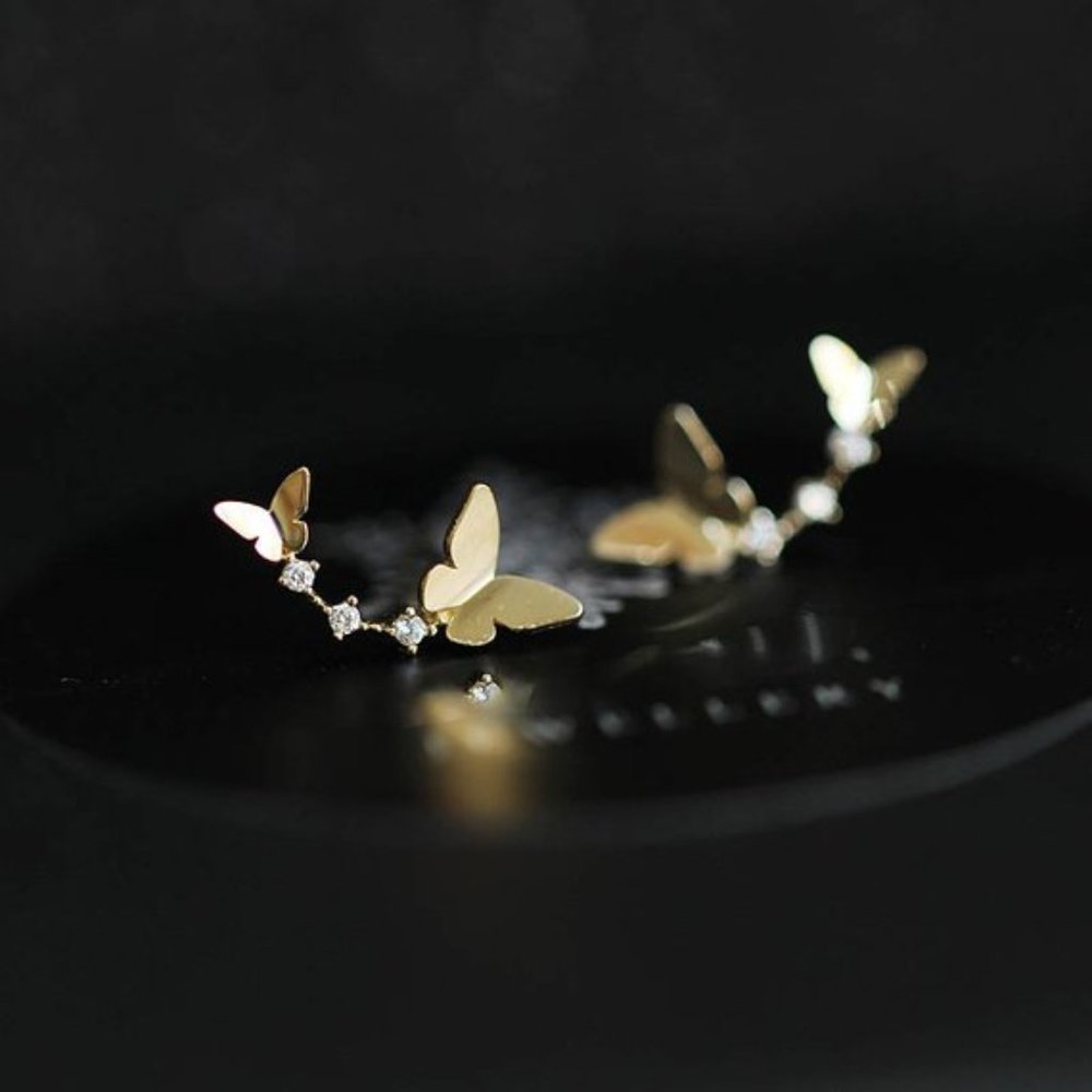 Gold Vermeil Butterfly Earrings Studs Dainty Minimal Minimalist Earrings for her